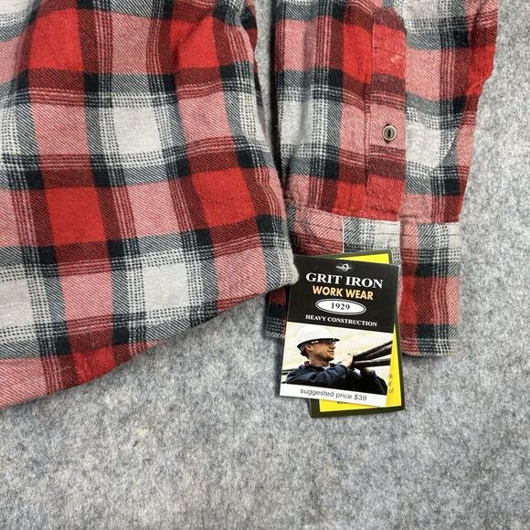 Grit Iron Workwear Fleece Lined Flannel Shirt Mens Large Button Up Jacket Plaid - Picture 4 of 9